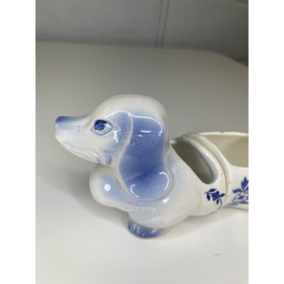Vtg 1960's 3 Pc. Positional Blue Willow Dog Dachshund Planter Snack Tray Japan - Picture 3 of 15